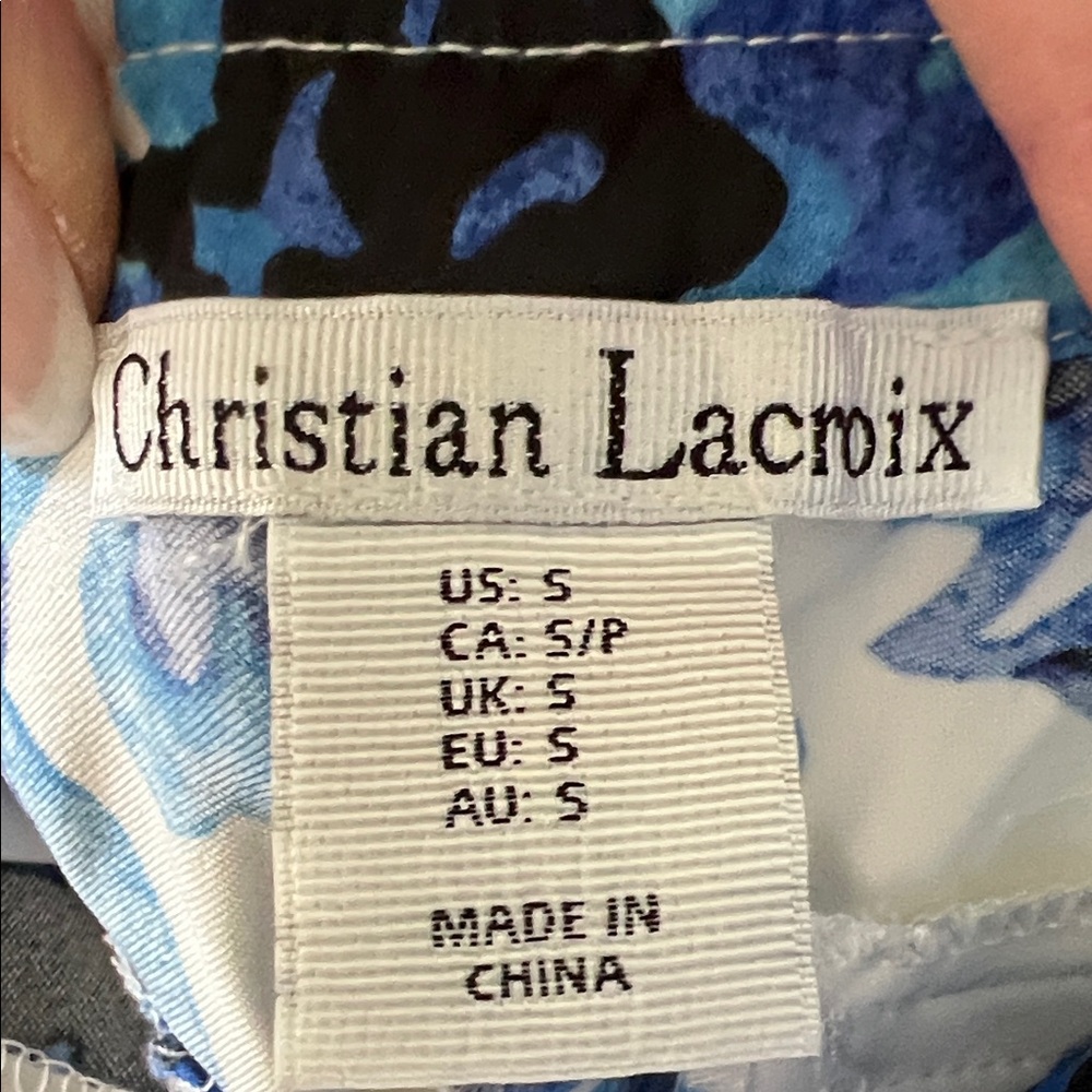 Christian Lacroix Blue and White Floral Satin Pants - Picture 2 of 6